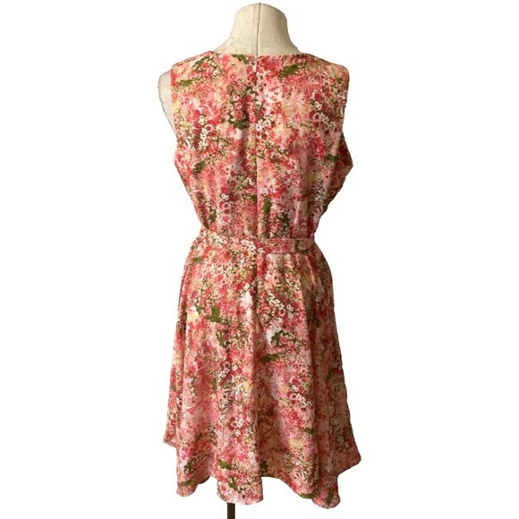 Gabby Skye Dress Green Pink 10 Flowy Floral A Line Washable Career Church - Picture 4 of 6